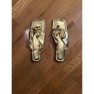 Metallic Gold Knot-Strap Slide Party Festival Sandals Square Toe Women's 11